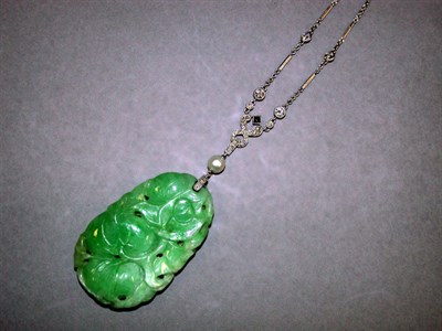 Lot 353 - Carved Chinese Jadeite Pendant with...