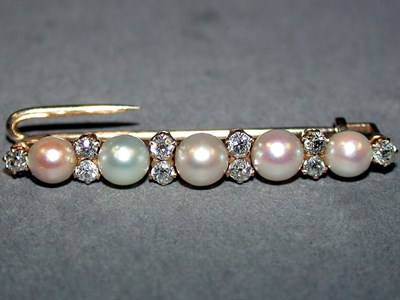 Lot 343 - Diamond and Natural* Pearl Bar Pin