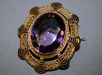 Lot 346 - Amethyst and Black Enamel Pin