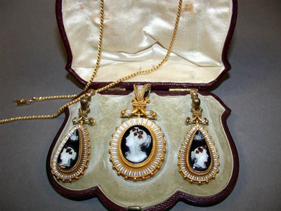 Lot 351 - Cameo Pendant and Pair Of Earclips