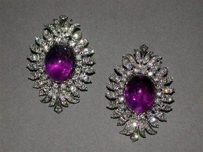 Lot 251 - Pair of Amethyst and Diamond Earclips