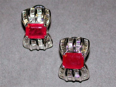 Lot 260 - Pair of Ruby and Diamond Earrings