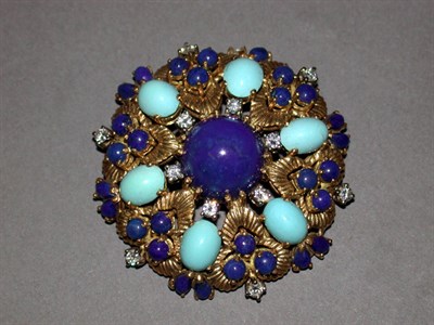 Lot 266 - Diamond, Lapis Lazuli and Turquoise Brooch