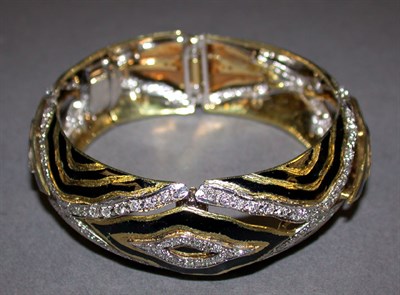Lot 218 - Diamond and Black Enamel Bangle Bracelet