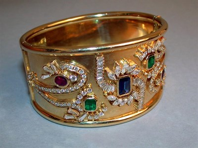 Lot 249 - Gold and Multicolored Stone Bangle Bracelet