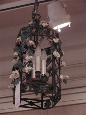 Lot 437 - Italian Wrought Iron and Porcelain Lantern