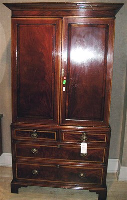 Lot 558 - George III Style Inlaid Mahogany Linen Press