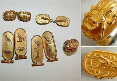 Lot 117 - Two Pairs of Gold Cufflinks and a Tie Tac