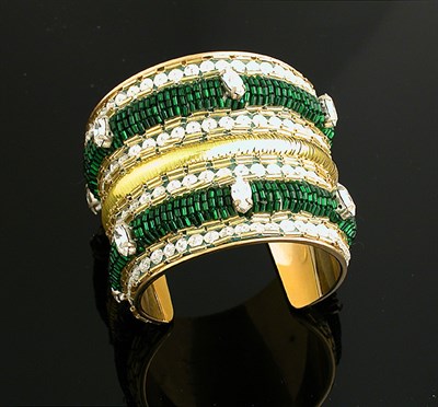 Lot 736 - Green and Gold Beaded Cuff