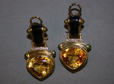 Lot 201 - Pair of Citrine and Gold Earclips