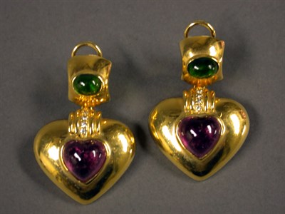 Lot 168 - Pair of Gold and Tourmaline Earclips