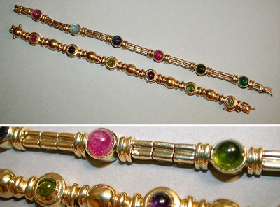 Lot 113 - Two Gold and Multicolored Stone Bracelets