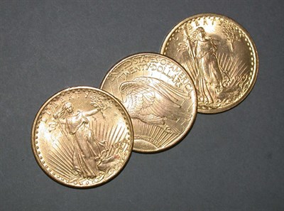Lot 19 - Three US $20 Saint-Gaudens Gold Coins