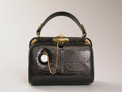 Lot 851 - Lederer Black Alligator Watch Handbag