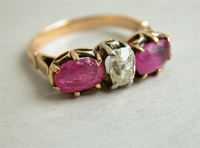 Lot 136 - Three Stone Ruby and Diamond Ring