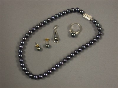 Lot 158 - Suite of Black Cultured Pearl Jewelry