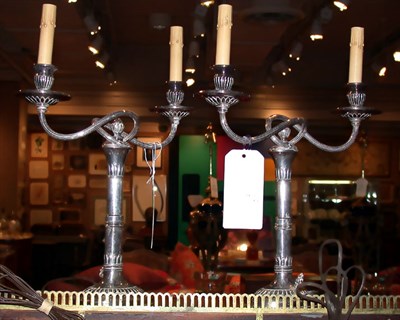 Lot 347 - Pair of English Silver Plated Two-Light...