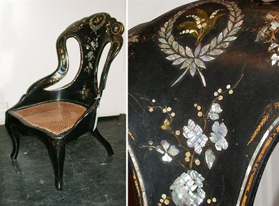 Lot 195 - Victorian Black Lacquered Mother-of-Pearl...