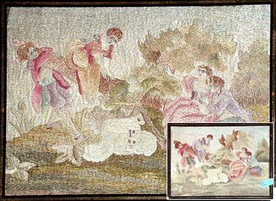 Lot 416 - Pair of Framed English Needlework Figural Scenes