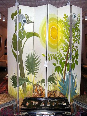 Lot 189 - Two Canvas Three-Panel Screens
