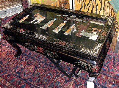 Lot 191 - Chinese Lacquered Low Table With a hardstone...