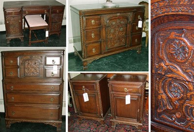 Lot 198 - Baroque Style Walnut Bedroom Suite Comprising...