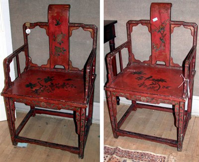 Lot 281 - Pair of Chinese Red Lacquered Chinoiserie...
