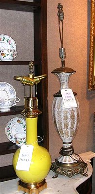 Lot 298 - Gilt Decorated Milk Glass Lamp Together with...