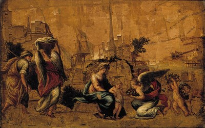 Lot 48 - Italian School 17th Century REST ON THE FLIGHT...