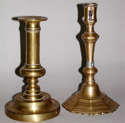 Lot 210 - Two English Brass Candlesticks Heights 7 1/4...