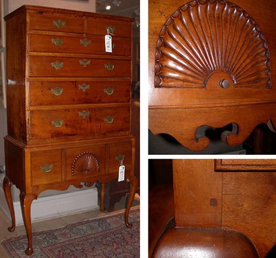 Lot 120 - Queen Anne Maple High Chest The molded cornice...
