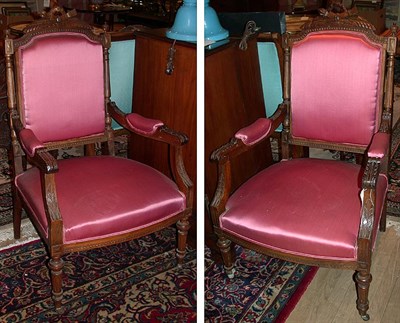 Lot 412 - Pair of Louis XVI Style Upholstered Walnut...