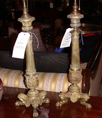 Lot 432 - Pair of Empire Style Brass Lamps