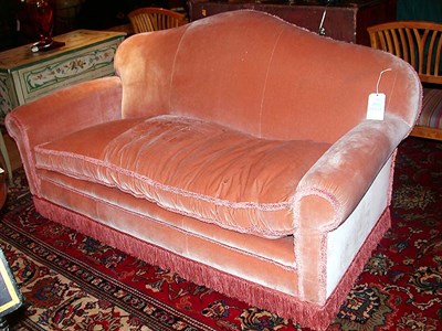 Lot 279 - Peach Velvet Upholstered Love Seat Provenance:...