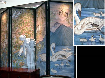 Lot 483 - Painted Canvas Four-Panel Screen