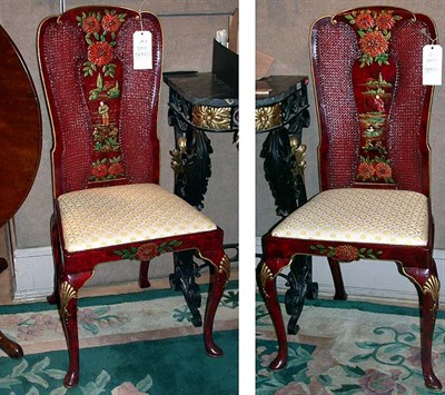 Lot 369 - Pair of Queen Anne Style Red Lacquered...