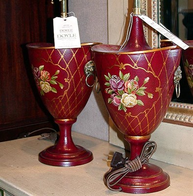 Lot 470 - Pair of Tole Painted Urn-Form Lamps