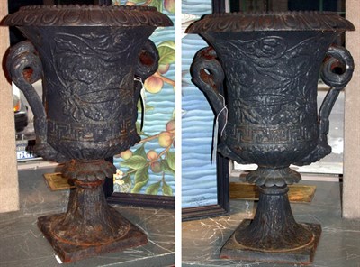 Lot 477 - Pair of Empire Style Patinated-Metal Urns