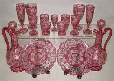 Lot 118 - Set of Bohemian Red Flashed Cut to Colorless...