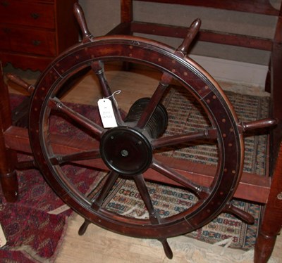 Lot 290 - Wood Ship's Wheel Inlaid with circles....