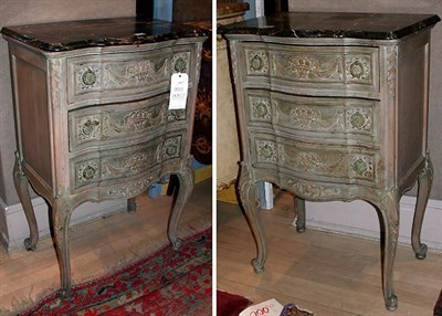 Lot 138 - Pair of Louis XV Style Marble Top Limed Wood...