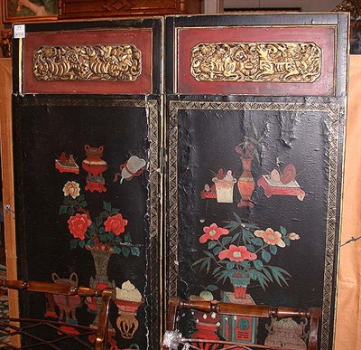 Lot 174 - Chinese Black Lacquered Two-Panel Screen