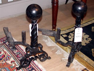 Lot 267 - Pair of Georgian Style Wrought Iron Andirons