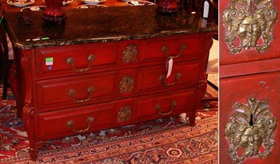 Lot 300 - Regence Style Red Painted Commode