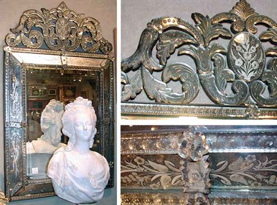 Lot 372 - Venetian Etched Glass Framed Mirror Of...