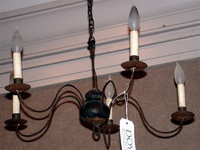 Lot 385 - Primitive Wood Five-Light Chandelier