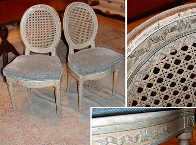 Lot 225 - Pair of Louis XVI Style Cream and Blue Painted...