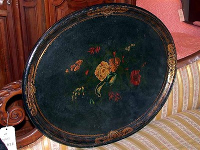 Lot 434 - Victorian Black Lacquered Floral Decorated Tray