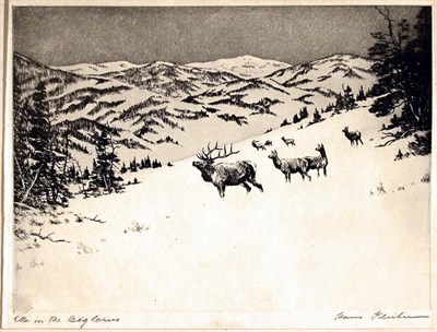 Lot 221 - Hans Kleiber ELK IN THE BIG HORNS Etching,...