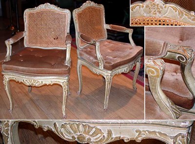 Lot 432 - Pair of Regence Style Cream Painted and Caned...